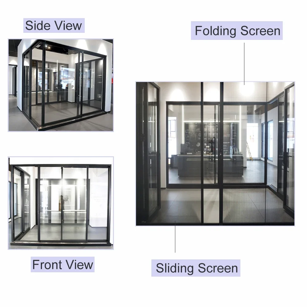 Sixinalu Sliding Door Panel Front Patio Doors With Shutter Aluminum Double Glass Exterior Interior Garden Home Decor