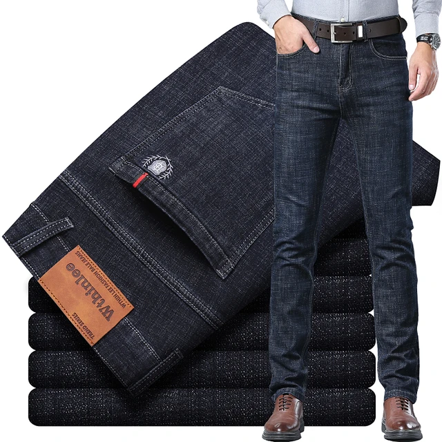 Calça Jeans Masculina Reta Elástica e Justa para Negócios