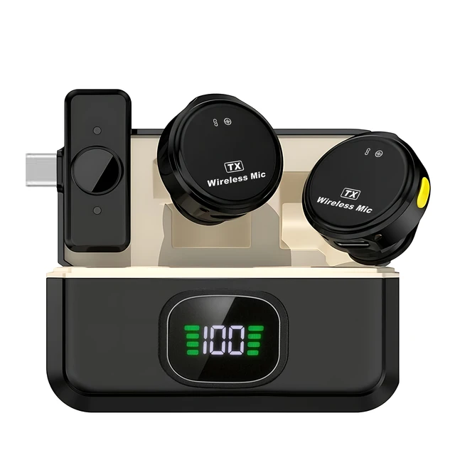 2 Pack Wireless Lavalier Microphone with Charging Case, USB-C Receiver Clip-on Mic for iPhone 15/16, Android, Vlogging, Live Streaming, Gaming, YouTube,