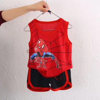 2025 New Spider Man Summer Children's Tank Top Set Anime Cartoon Disney Printed Boys' Sleeveless Shorts Cute Pajama Gift