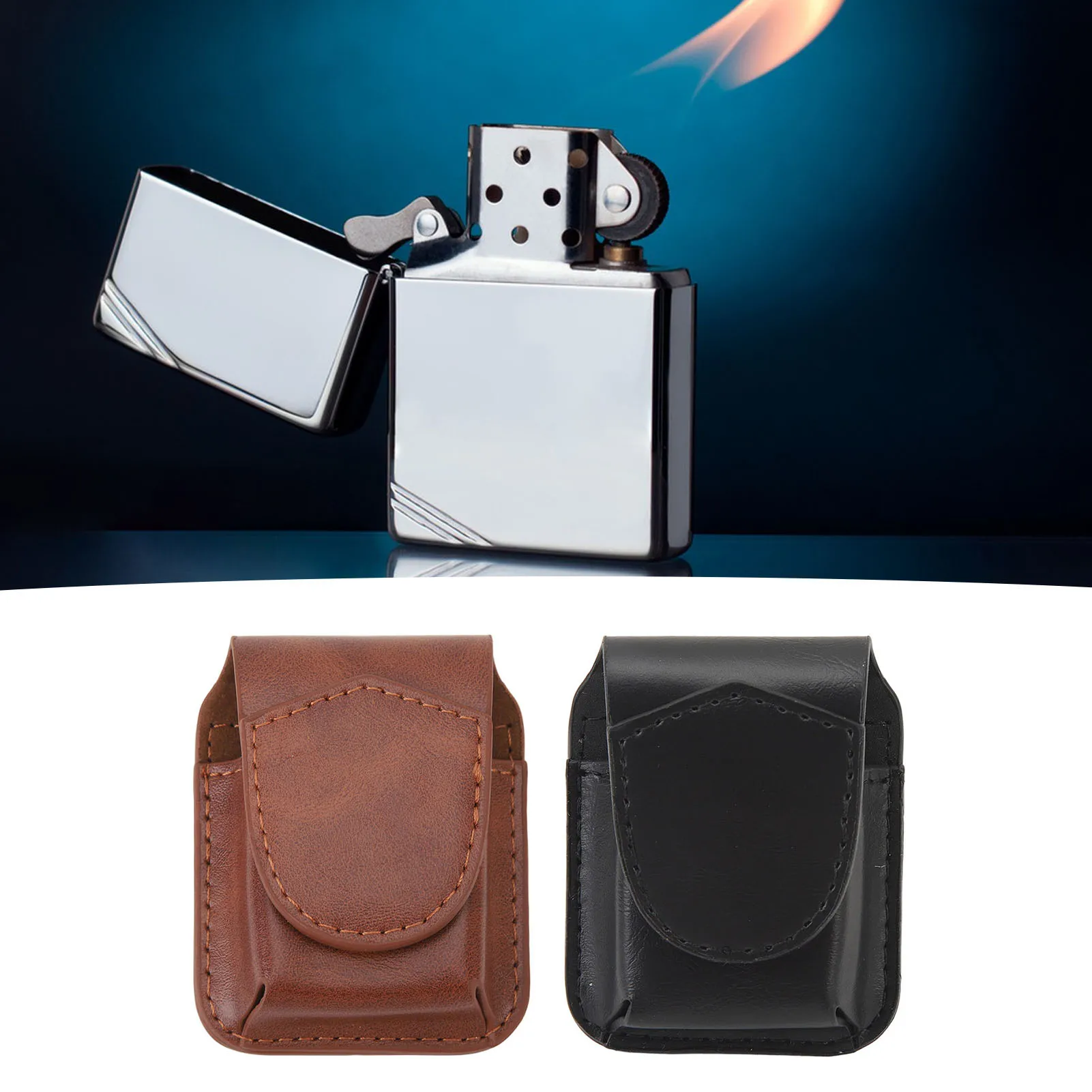 Outdoor Lighter Pouch with Pocket, Belt Loop, and Magnetic Buckle - PU Holder with Anti-Scratch Soft Lining