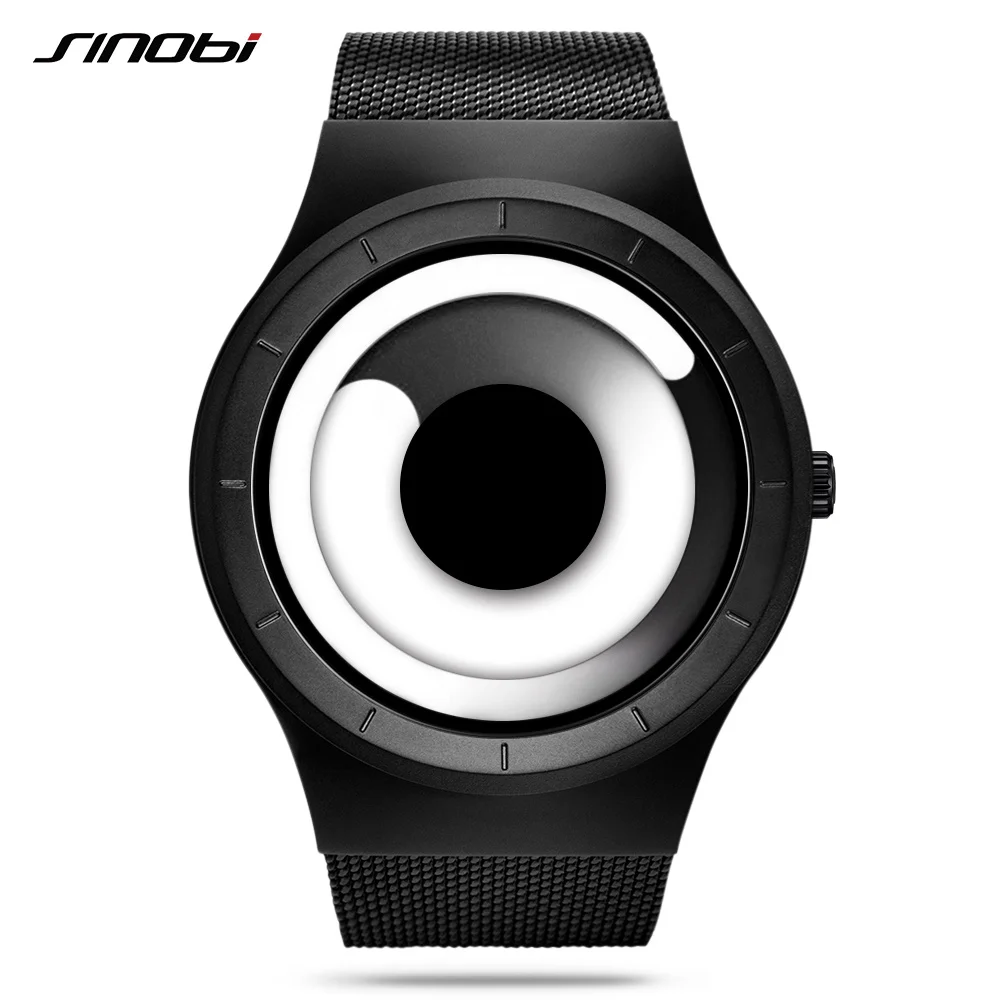 SINOBI Unique Vortex Concept Watch Homens de Alta Qualidade Aço Inoxidável 316L Moderna Tendência Esporte Relógios De Pulso Preto reloj hombre