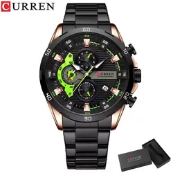 Men's Stainless Steel Watch - Creative Fashion Design with Luminous Dial & Chronograph (8402 Black P)