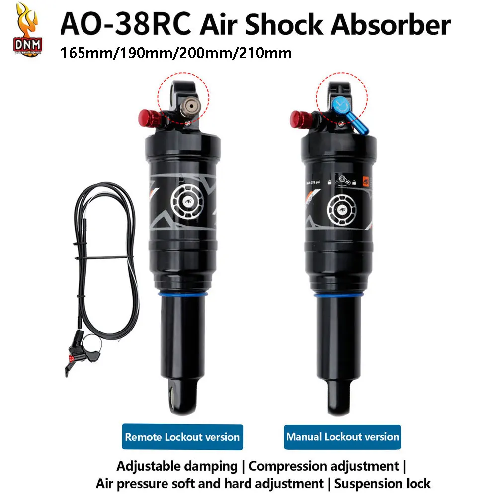 Mountain Bike Air Rear Shock Manual/Remote Lock Out Rebound/Air Pressure Adjustable 165 190 200