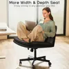 PU Leather Armless Cross Legged Office Desk Chair for Home Office, Modern Swivel Height Adjustable Wide Seat, Offices Chairs 3