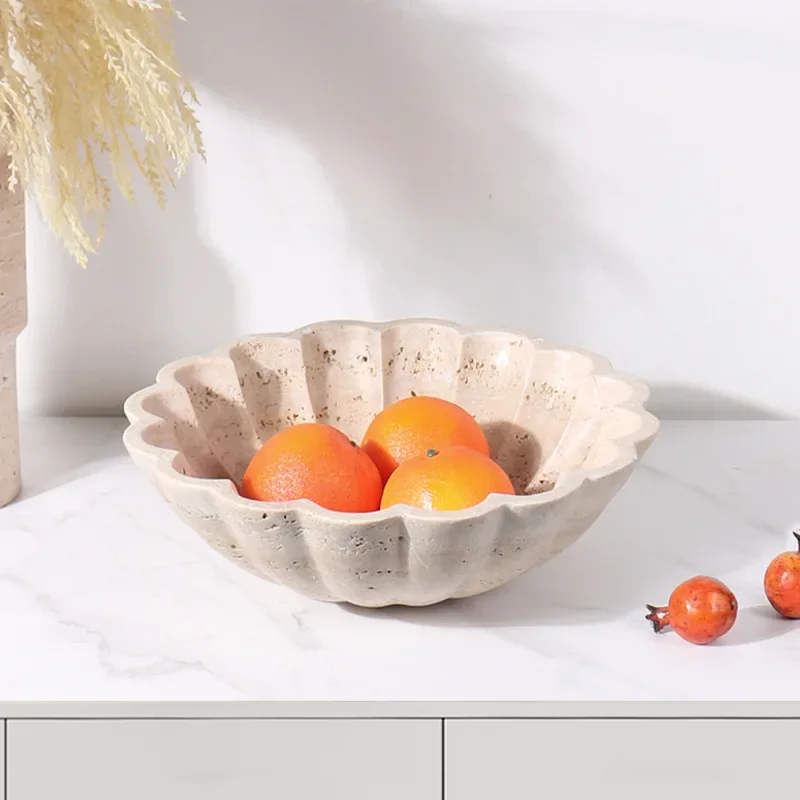 Natural Travertine Scallop Fruit Bowl Design Ornament Sample Room Home Hotel Desktop Multifunctional Storage Tray Decoration 3