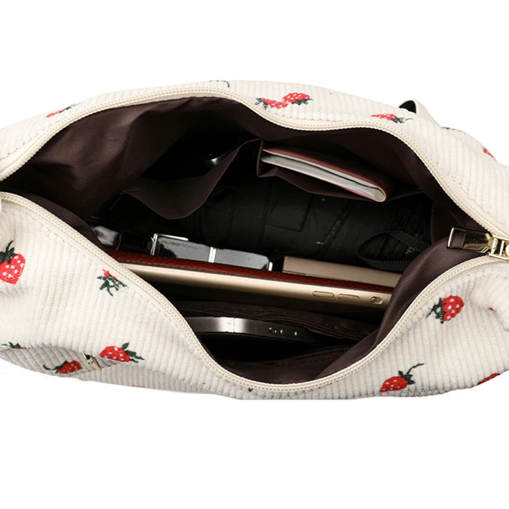 Borsa da donna in velluto a coste beige con chiusura lampo