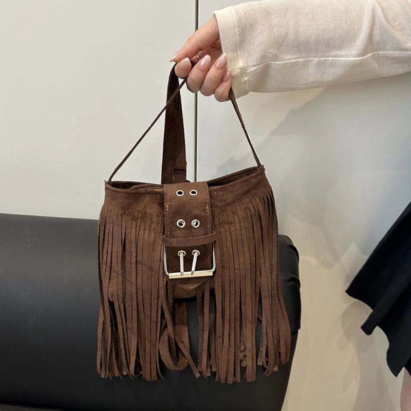 High Quality Women Nubuck PU Leather Shoulder Bag Fashion Ladies Crossbody Bags Casual  Female Tassel Messenger Bag