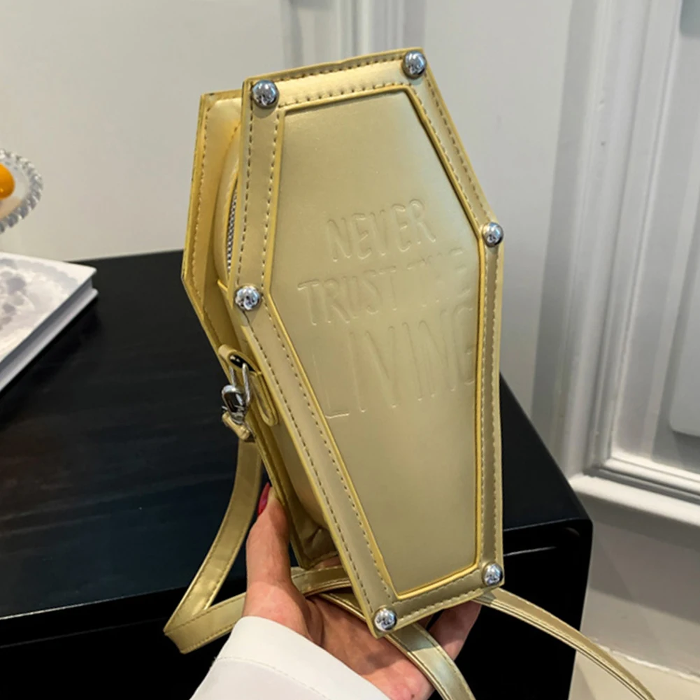 Gothic Coffin Shape Bag for Women Cell Phone Shoulder Bag PU Leather Crossbody Bag for Halloween Cosplay Make Up Cosmetic Bag