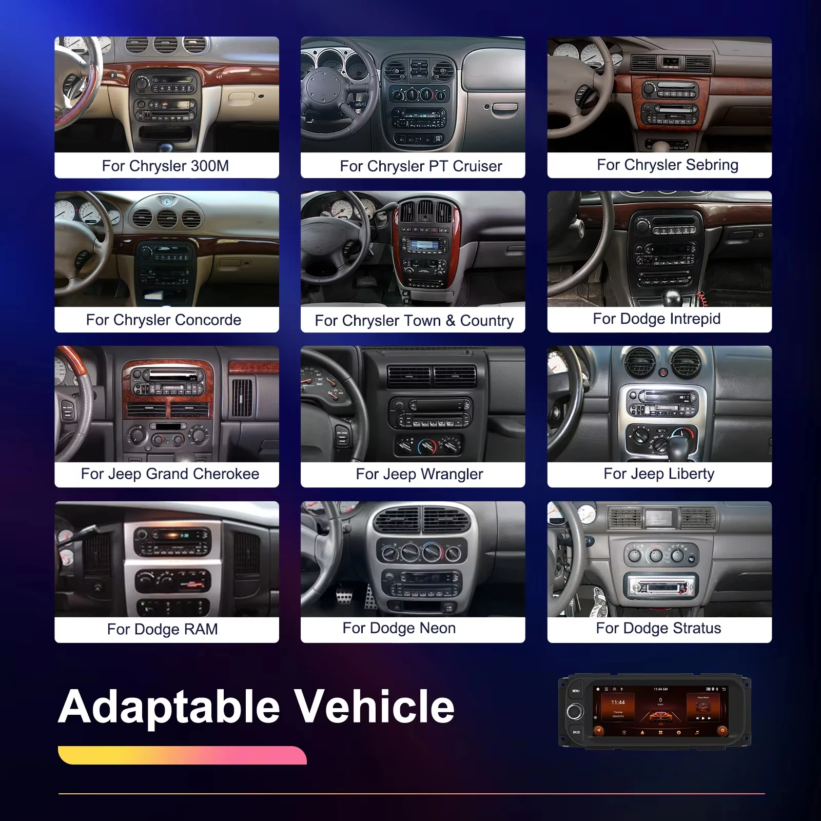 Radio Android Podofo CarPlay para Jeep Chrysler 300M Dodge 2002-2005, reproductor multimedia para coche, 2din, GPS, estéreo, RDS, sistema inteligente 3