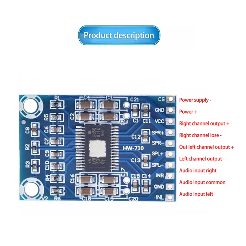 1 조각 TPA3116D2 XH-M562 50W + 50W 2.0 채널 디지털 스테레오 오디오 전력 증폭기 보드 DC 12-24V 홈 시어터 액세서리