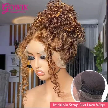 Peluca rizada 4/27 de cabello humano con malla frontal 360 HD 1