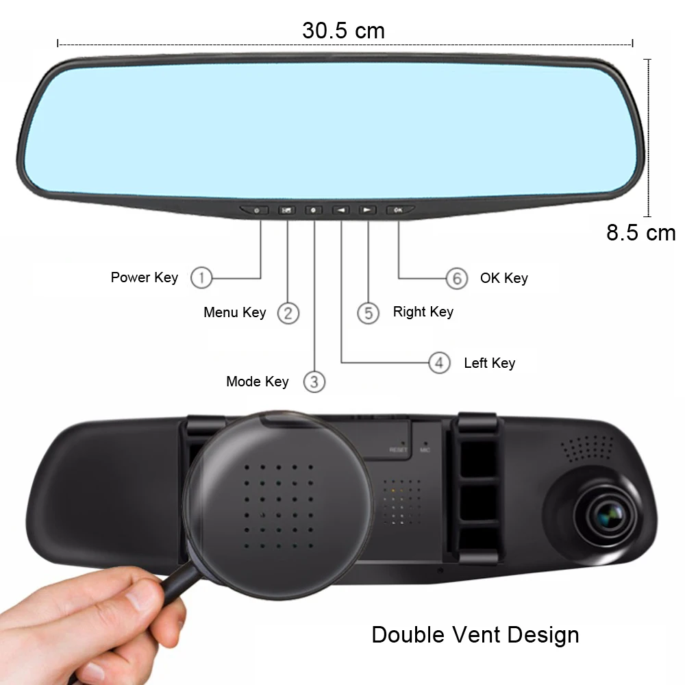 4.2-inch rearview mirror car recorder, dual lens HD 1080P loop video general purpose car video recorder, car DVR