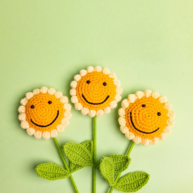 1-10Pcs Knitting Flower Sunflower Home Decoration Knitted Rose Bouquet Teacher's Day Mother's Day Birthday Gift Handmade Bouquet