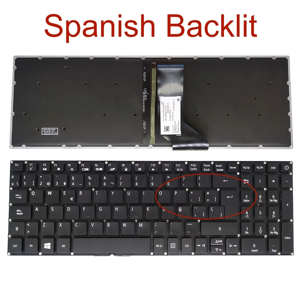 Teclado Retroiluminado para Acer Aspire Eua Pt-br Brasil Espanhol A51551 A515-51g 32ll 515j 526y 53f6 58va Lv5p-a80b A80bwl - Imagem 4