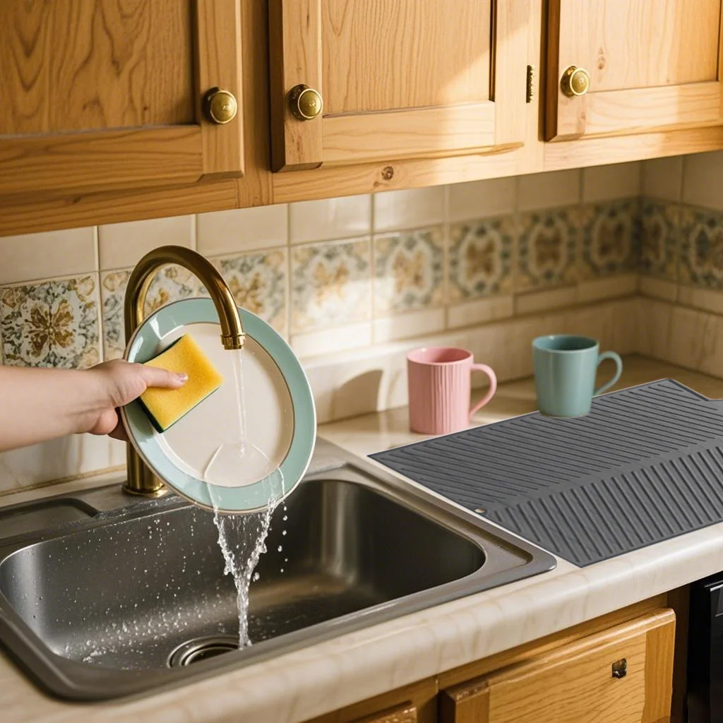Hochwertige Silikon-Geschirrabtropfmatte, Trockenmatte, Arbeitsplatten-Geschirrtrockenmatte, Wasserabsorbierende Matte, Küchenutensilien – Detail 9