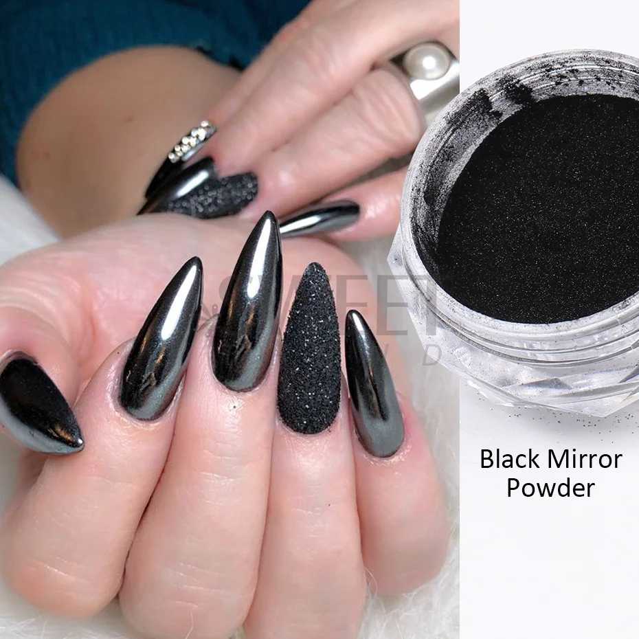 Nail Decoration Black Mirror Chrome Nail Powder Metallic Rubbing Glitter Pigment Gold Dust Gel Polish Flake Winter