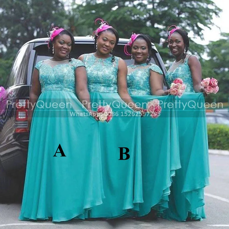 Turquoise Chiffon Bridesmaid Dresses With Beads Appliques Long A Line
