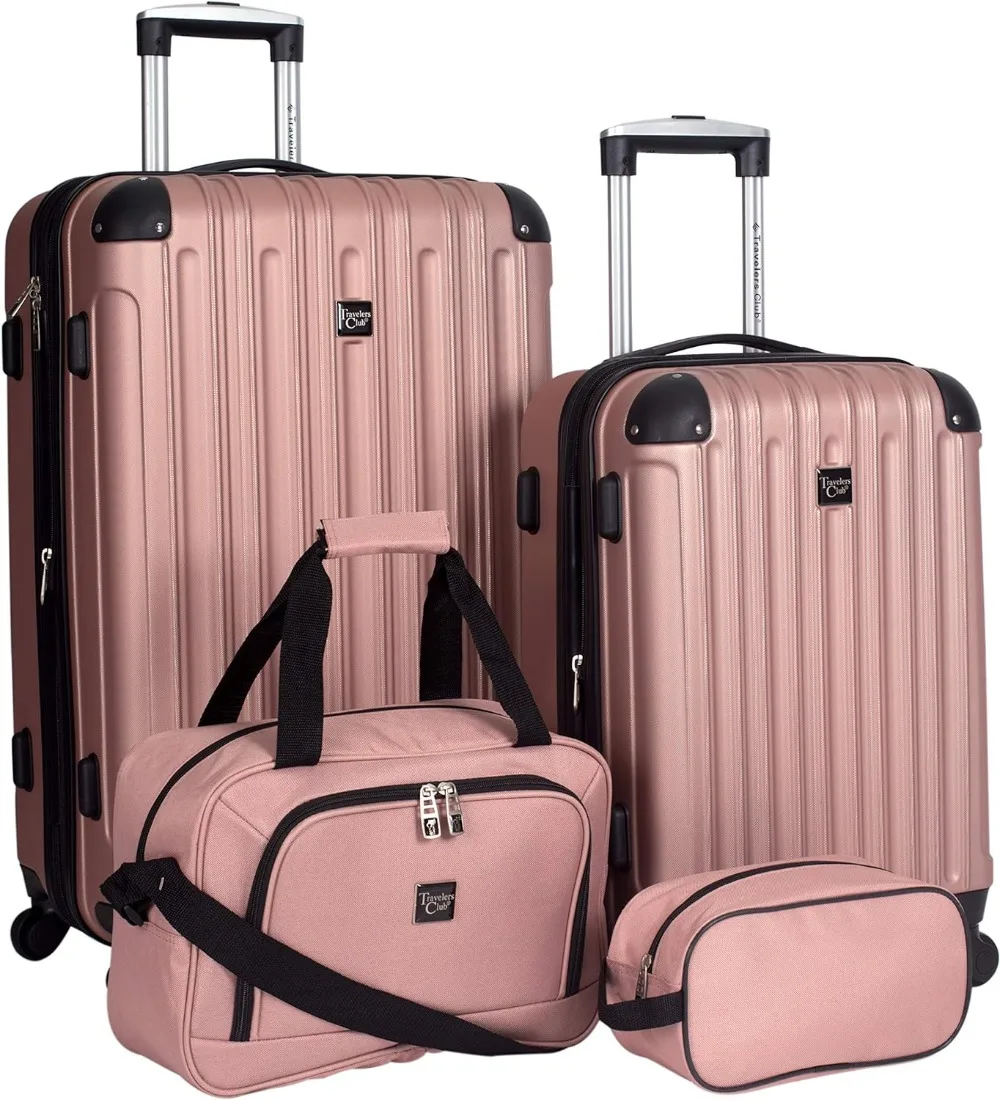 

Travelers Club Expandable Midtown Hardside 4-Piece Luggage Travel Set, Rose Gold 26" H X 17. 5" L X 11" W, 8 4 Lbs