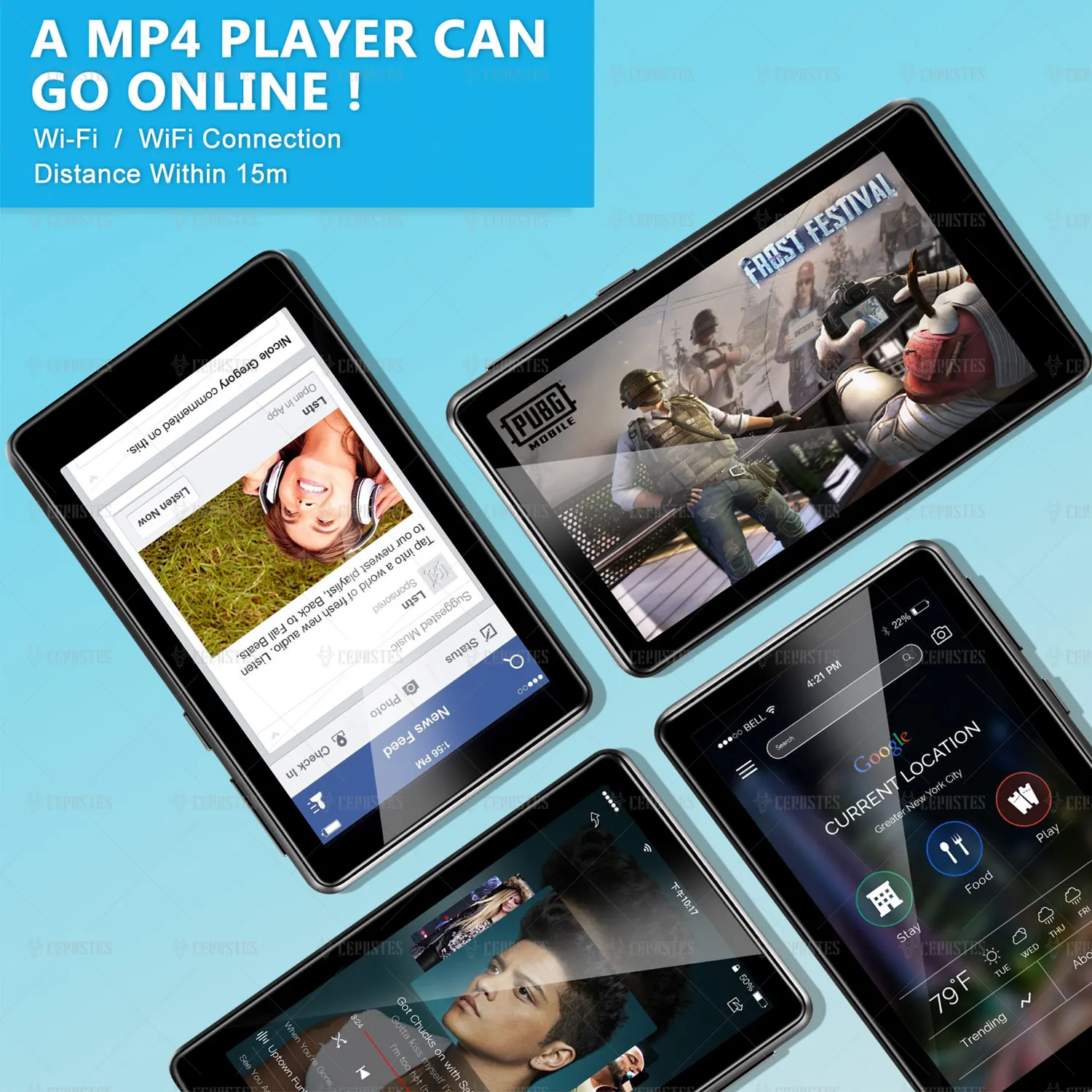 WiFi MP3 Player Bluetooth 5.0 MP4 MP5 Player 4.0"Full Touch screen Android 8.1 Smart System with Spotify Streaming Music mp4 player,music player,mini media player