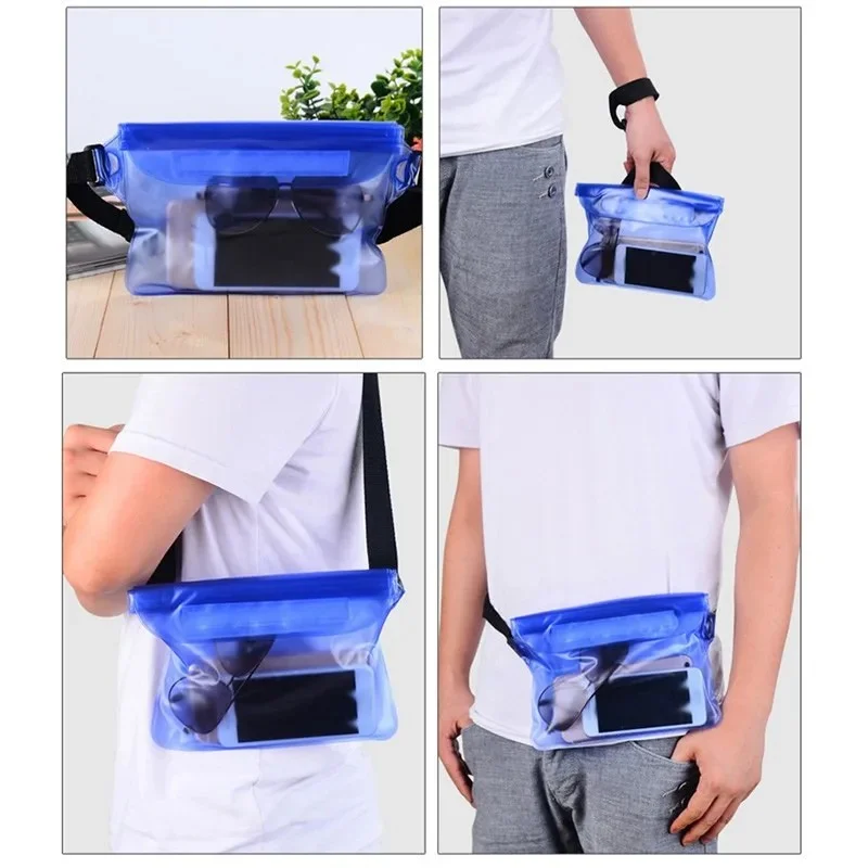 Three Layer Sealed Waterproof Bag with Touch Screen Adjustable Waistband for Underwater Protection Beach Swimming Rowing