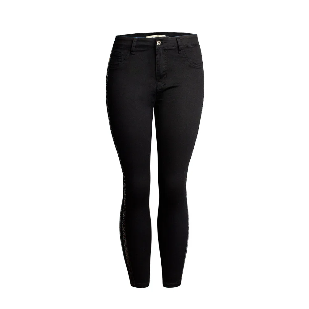  Women's Sequin Side Stripe Black Skinny Jeans High