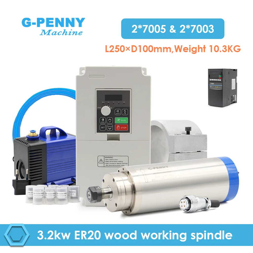 G-Penny 3,2 kW wassergekühlte Spindel-Kits 100 mm ER20 4 Stück Keramik-Kugellager 220 V/380 V 1,27 Nm & 4 kW VFD & 100 mm Halter & Pumpe