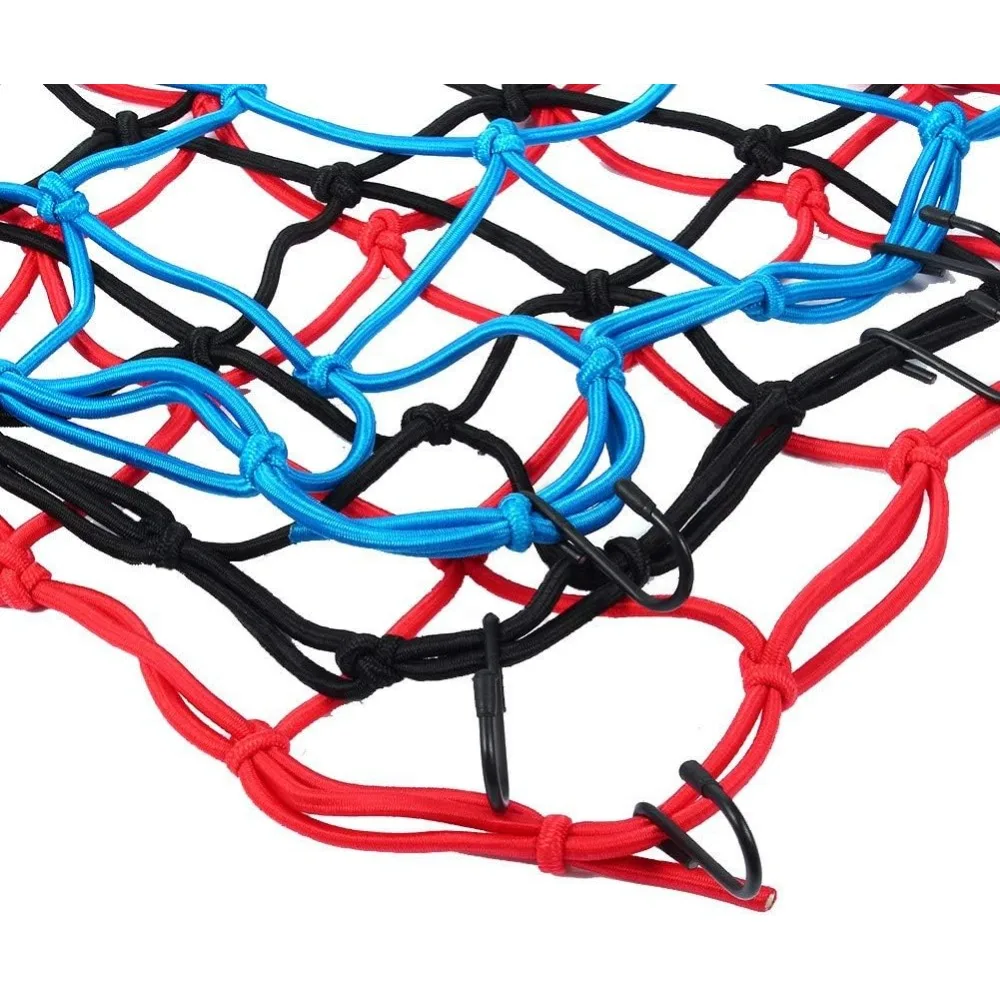 1pcs 30*30cm Otorcycle Luggage Net Bike 6 Hooks Hold Down Fuel Tank Luggage Mesh Web Bungee Black Motorcycle Bike Car Styling