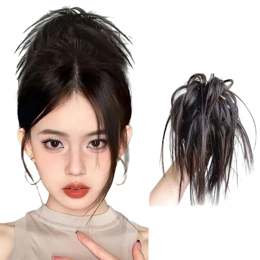 Anemone Human Nautral Hair Messy Straight Hair Buns Tail Claw Clip In Extension Chignon Updo Cover Hairpiece for Women 30g