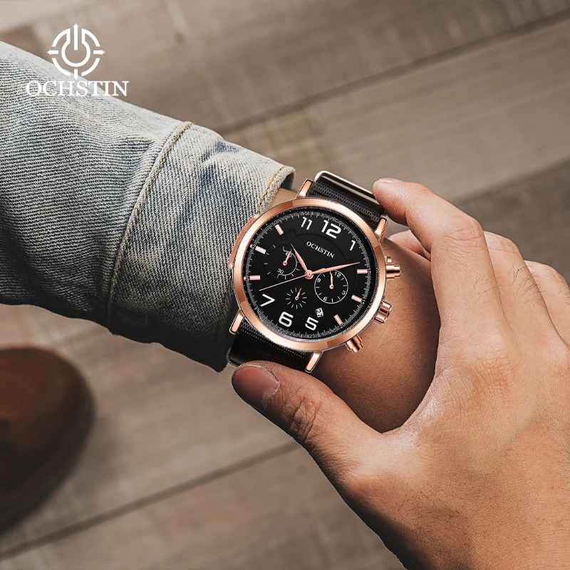 OCHSTIN new creative nylon series watch watch multifunction quartz movement watch 2024 new simple atmosphere men's quartz watch