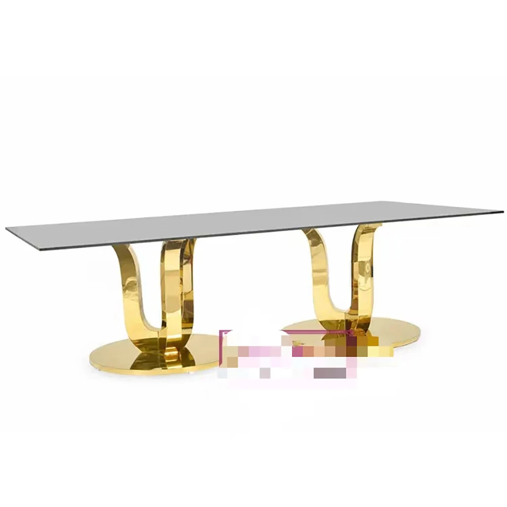 

Party Decoration Good Quality Metal Rectangle Glass Top New Events Design Modern Dining Table Set