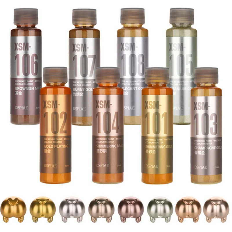 DSPIAE XSM 시리즈 50ML 건프라 스케일 모델 에어브러시 스프레이용 프리믹스 수성 메탈릭 페인트 세트 핸드 페인팅 취미 DIY