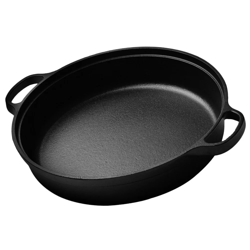 

Cast Iron Pan Non Stick Cooking Pot Double Handles 10X8 Inches Mini Skillet Round Serving Dish Black Frying Pan Casserole