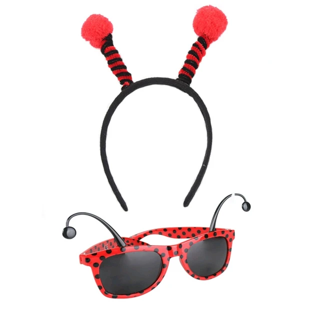 Women Girls Halloween Christmas Ladybird Hair Hoop Glasses Fairy Party Cosplay Fancy Costume Accessories Stage Performance Props 2