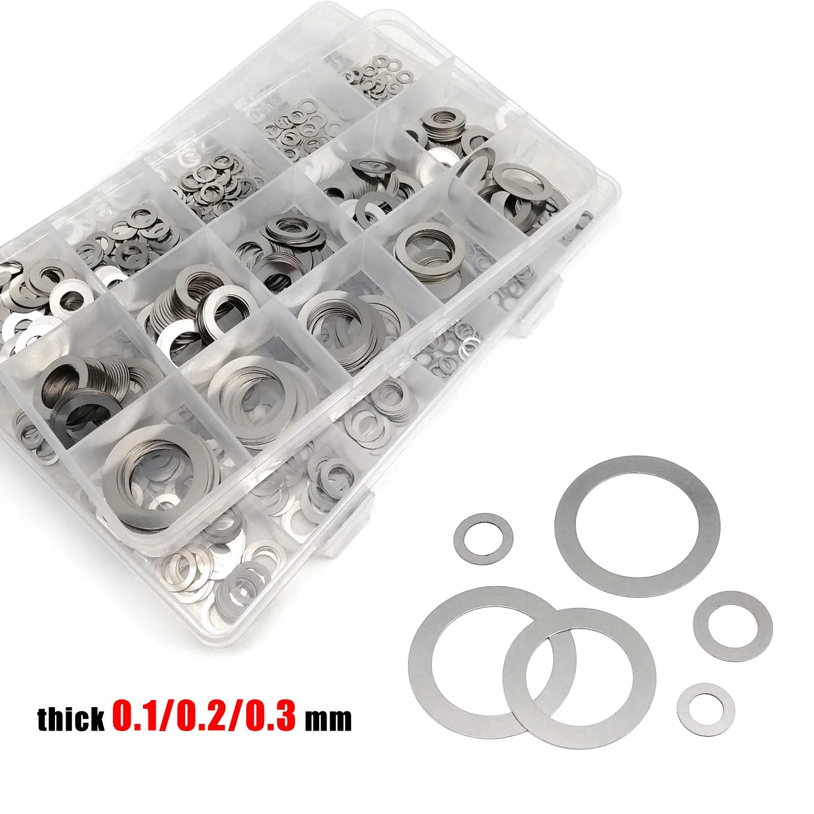 Ultra Thin Stainless Steel Shim Washer Assortment Kit – Mix Sizes 0.1mm to 0.3mm