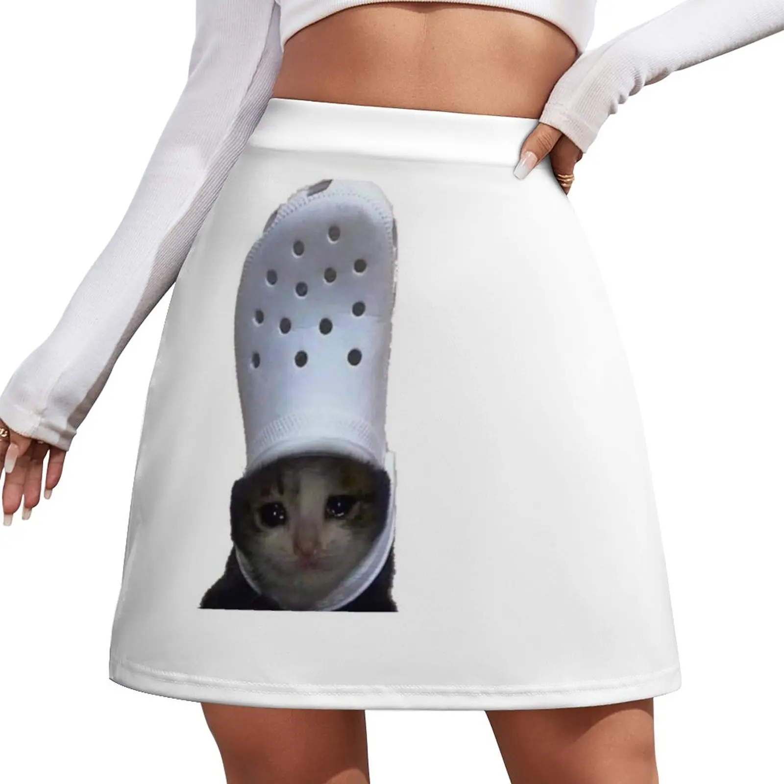 Crying Cat Croc Meme Mini Skirt luxury women's skirt elegant dresses for women mini skirt for women Women skirt croc