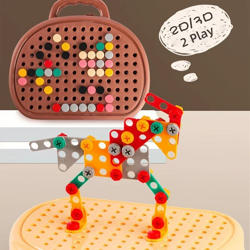 Kids Electric Driller Screw Toy Montessori Nut Assemble Disassembly Blocks Simulation Repair Toolbox Puzzle Blocks Tool Toys