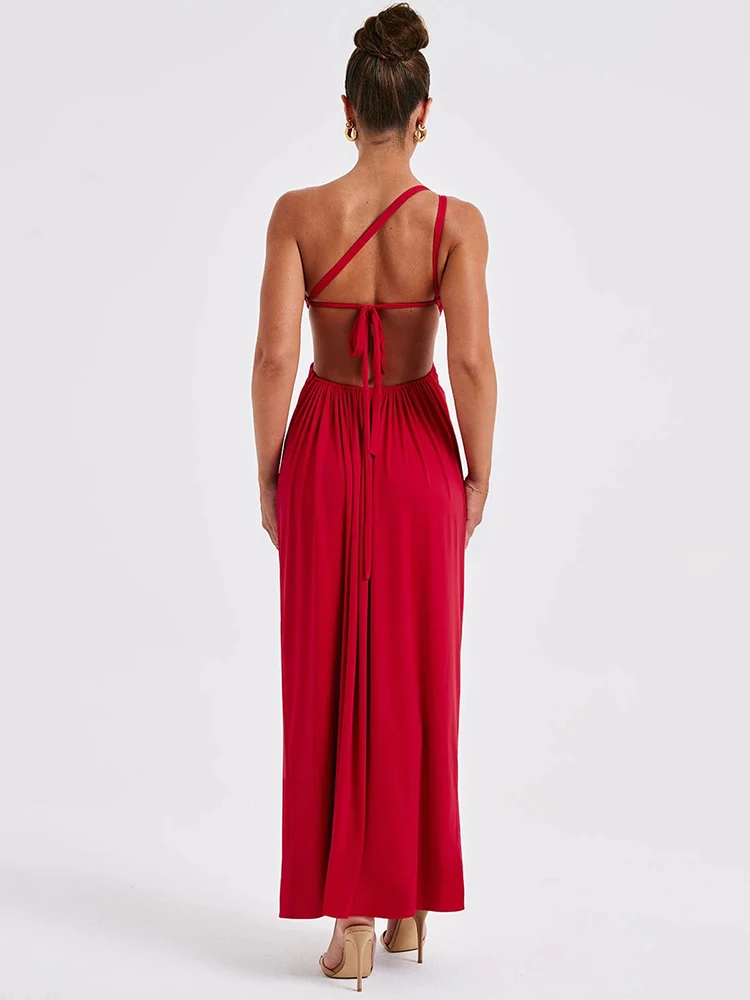 ワンピース DIAGONAL : 25SS / BACKLESS LONG DRESS (2COLORS) Mozision One Shoulder Diagonal Collar Backless Sexy Maxi