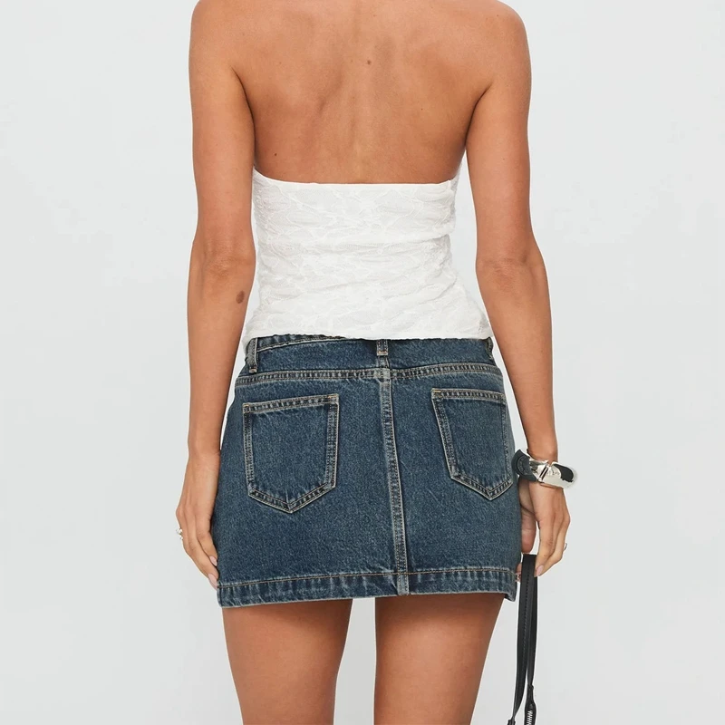 Y2k Vintage Denim Mini Skirt American Retro Washed Blue Pencil Skirts Women High Waist Slim Fit Bodycon A-line Skirt Streetwear 5