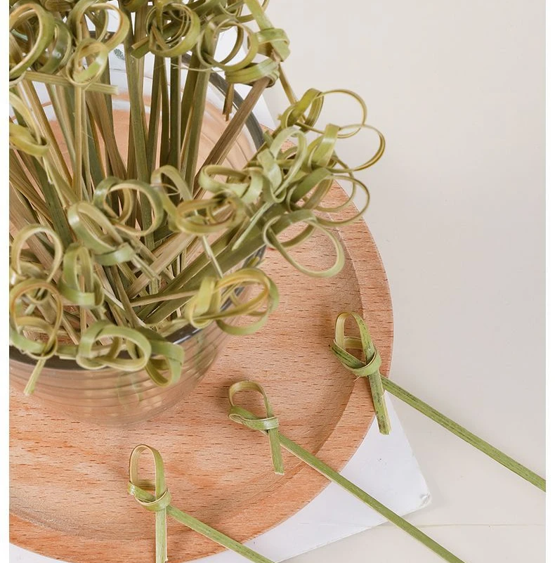100pcs Disposable Bamboo Tie Picks Bamboo Knot Skewers Food Picks With Twisted Ends Fruit Fork Bamboo Sticks Party Tableware