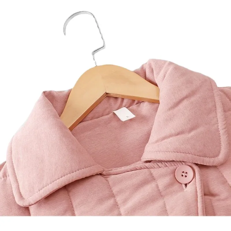 2023 New Cotton Pajama Women's Winter Triple Layer Cotton Padded Thick Sleepwear Warm Coral Fleece Loungewear Loose Homewear Set