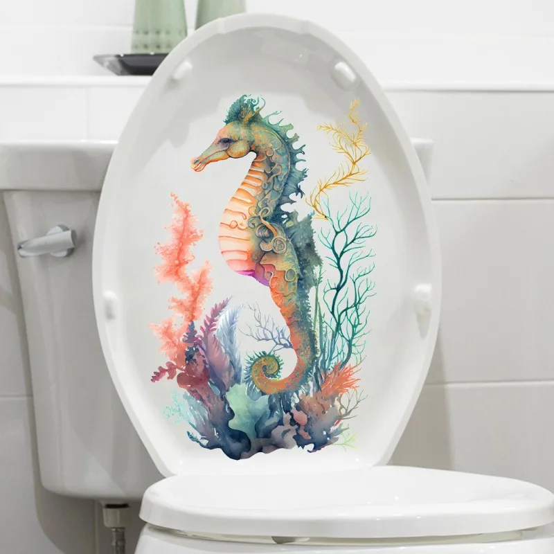 Toilet Wall Stickers Ocean Series Watercolor Hand Drawn Jellyfish Whale Bathroom Decor
