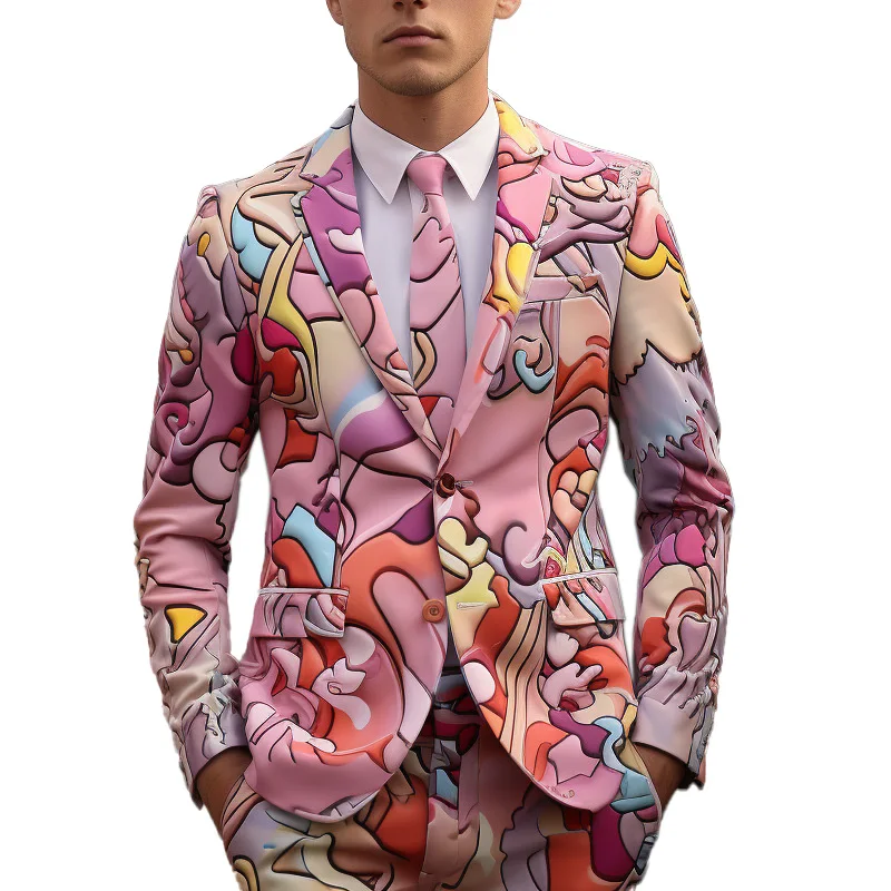 New Men's Pink Series COS PLAY Party Stage Singer Dancer Nightclub Shiny Cool Performance Suit 2 pcs Blazers Jacket Pants Sets