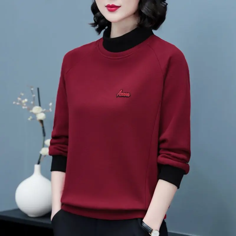2023 Autumn and Winter Pure Cotton Women's Half High Neck Sweater Casual Elegant Loose Pullover Solid Color High Street Tops