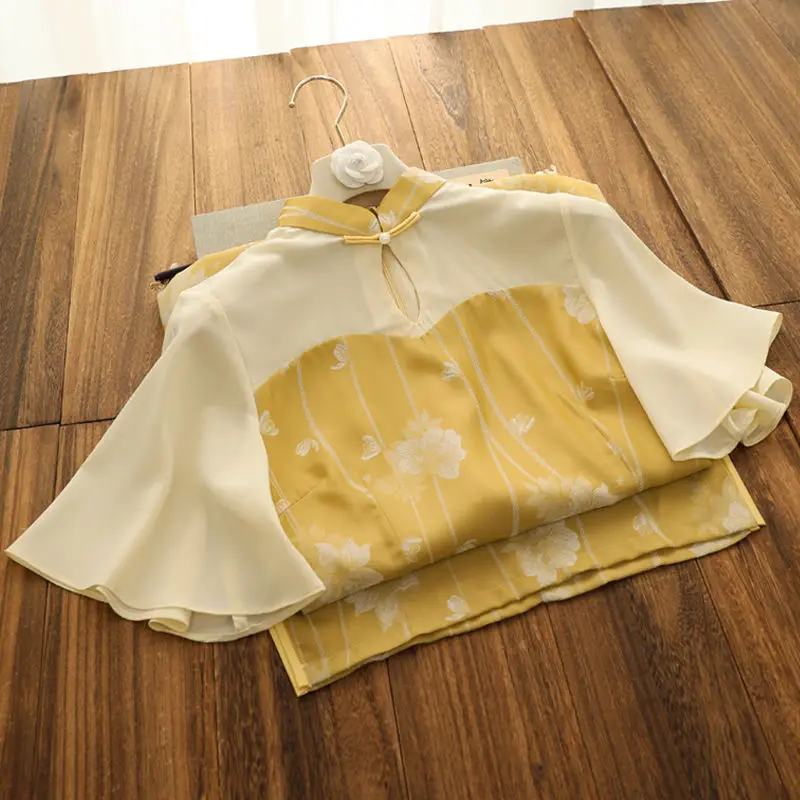 

2022 Qipao, жаккардовое, летнее, элегантное, с большими рукавами