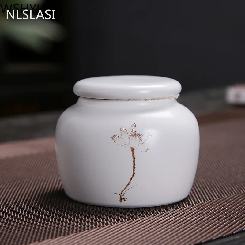 Ceramic Tea Caddy Small Mini Portable Oolong Tea Storage Tank Travel Boxes Powder Sealed Jar Containers Spice Candy Jar tea canister ceramic storage jar airtight container