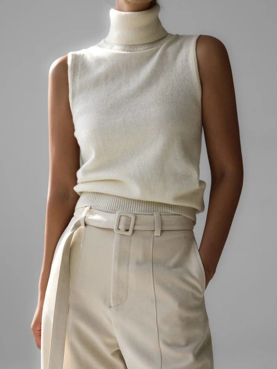 Bornladies Women's New Knit Sleeveless Turtleneck Tank Top Soft Fabric Trendy Slim Fit Solid Color Autumn Winter Fashion Camis