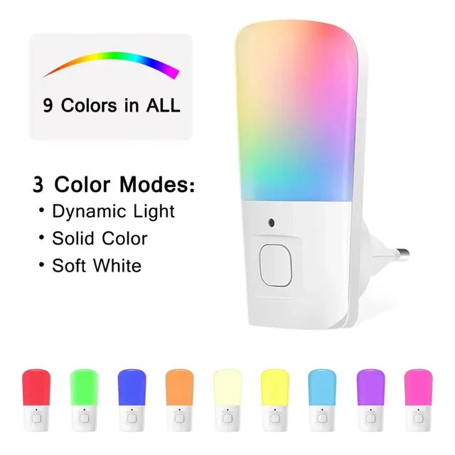 Melery Night Light Bulbs EU Plug 0.5W Low Power Sensor Control RGB Plug-in Color Changing Susk To Dawn Home Office Lamp Creative 2