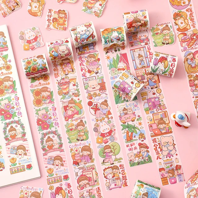 1Pc Kawaii Cartoon Girl's Daily Life Masking Washi Tape Cute Decorative  Adhesive Material Sticker Diy Label