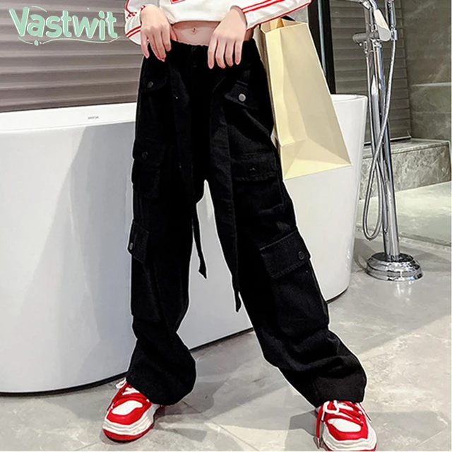 Kids Girls Fashion Street Style Cargo Pants Loose Casual Hip Hop Trousers  Korean Wide Leg Pants